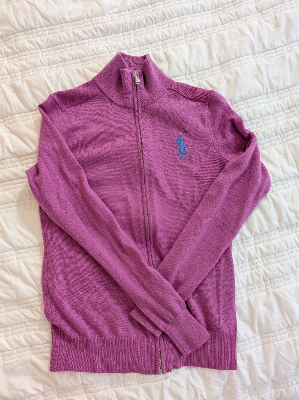 Polo Ralph Lauren Golf Big Pony 100% Wool Zip Up Lightweight Knit Sweater